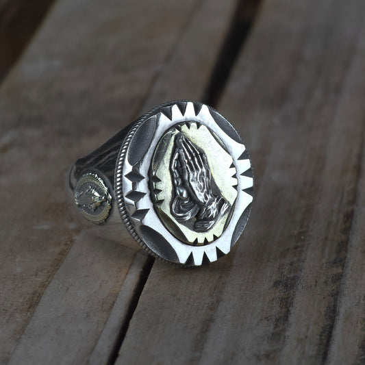 Praying Hands Biker Ring