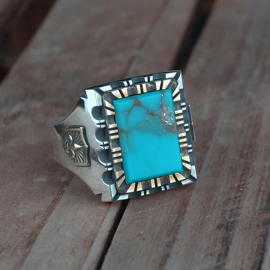 Gemstone Mexican Biker Ring (Turquoise)