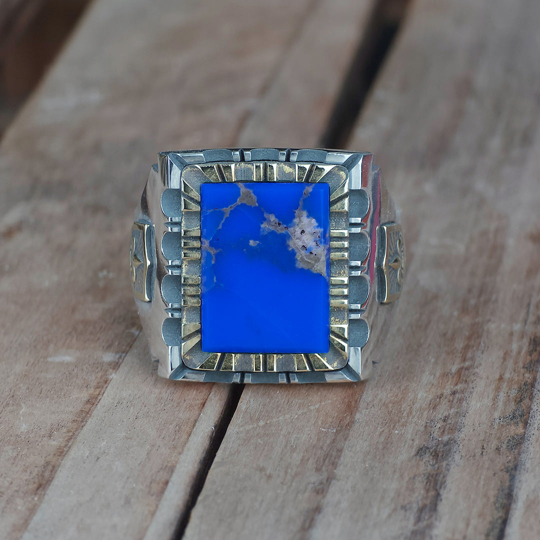 Gemstone Mexican Biker Ring (Lapis lazuli)