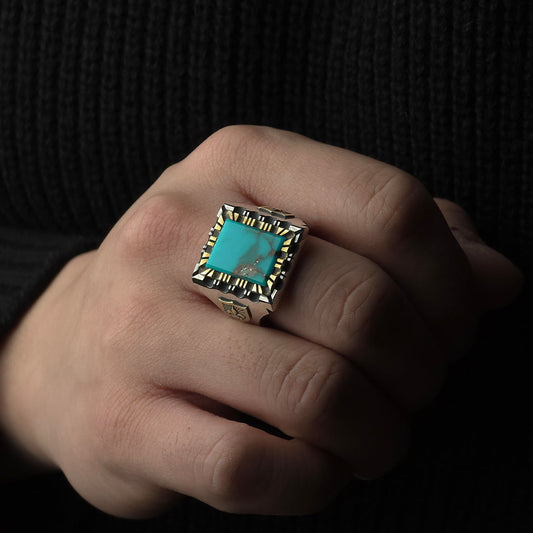 Gemstone Mexican Biker Ring (Turquoise)