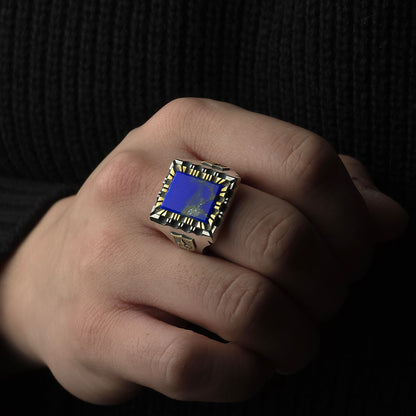Gemstone Mexican Biker Ring (Lapis lazuli)